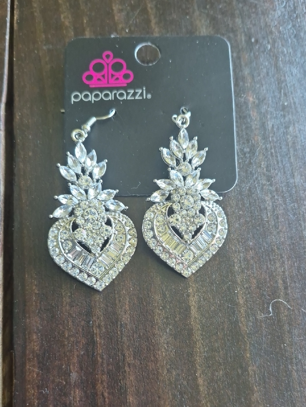 Paparazzi Silver Crystal Heart Drop Earrings